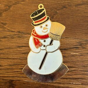 Vintage 1992 Gloria Duchin gold brass painted snowman with broom ornament‎